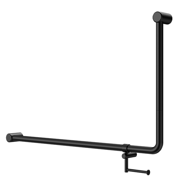 Nero Mecca Care 32mm DDA Accessible Toilet 90 Degree Bent Tube Grab Rail 600X1000mm With Toilet Roll Holder