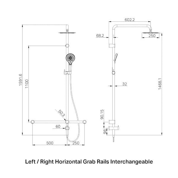Nero Mecca Care 32mm T Bar Grab Rail 1100x750mm Twin Shower Set