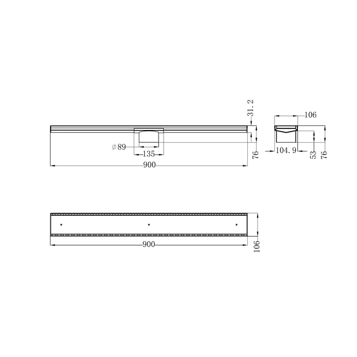 Nero Tile Insert V Channel 900x106mm Floor Grate Without Outlet