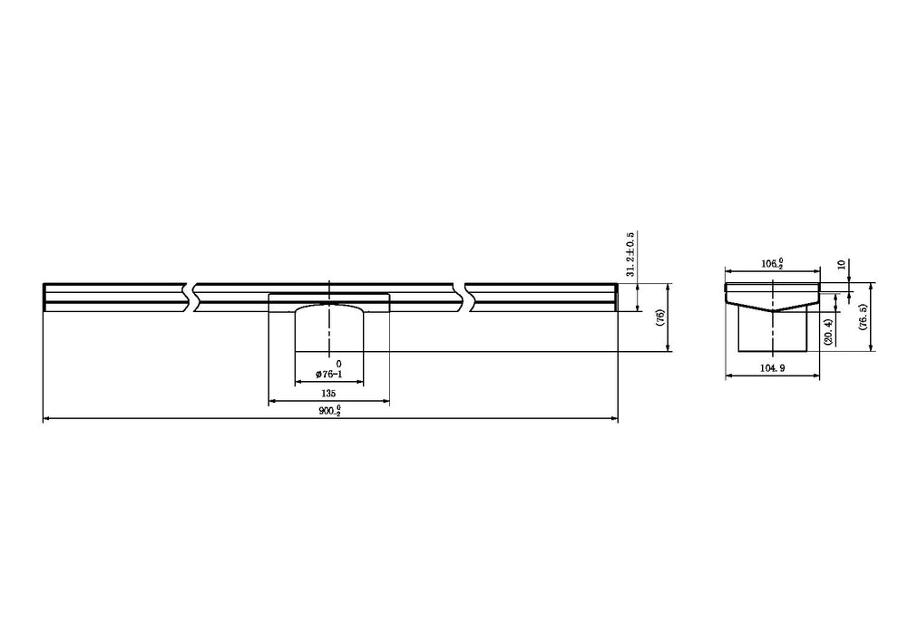 Nero Tile Insert V Channel Floor Grate 80mm Outlet with Hole Saw