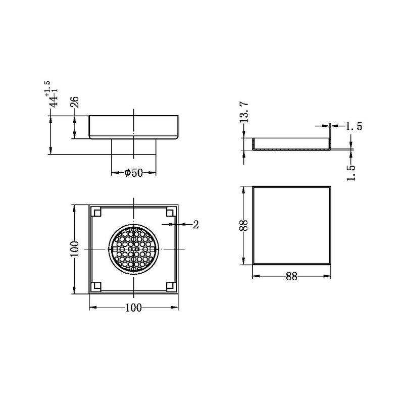 Nero 100MM Square Tile Insert Floor Waste 50MM Outlet