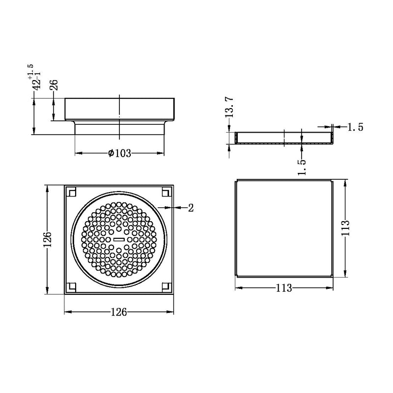 Nero 130MM Square Tile Insert Floor Waste 100MM Outlet