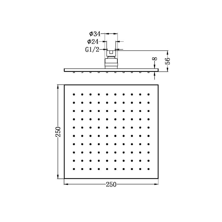 Nero 250MM Square Shower Head