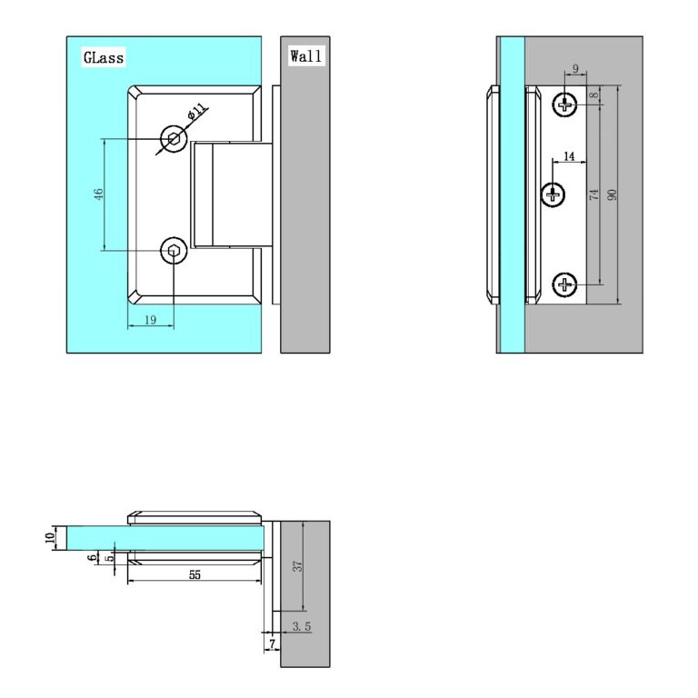 Nero 90 DEGREE GLASS TO WALL SHOWER HINGE 10MM