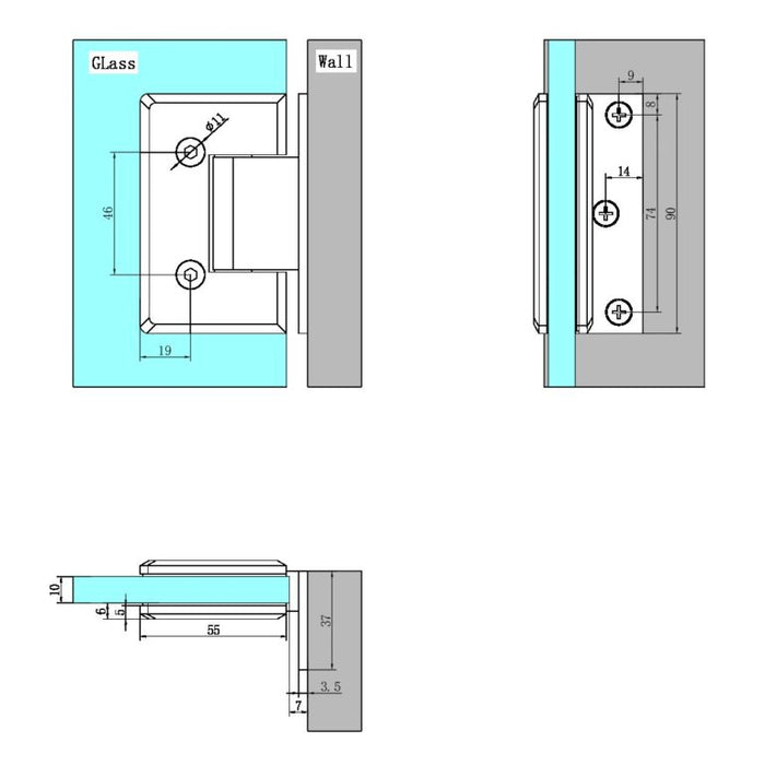 Nero 90 DEGREE GLASS TO WALL SHOWER HINGE 10MM