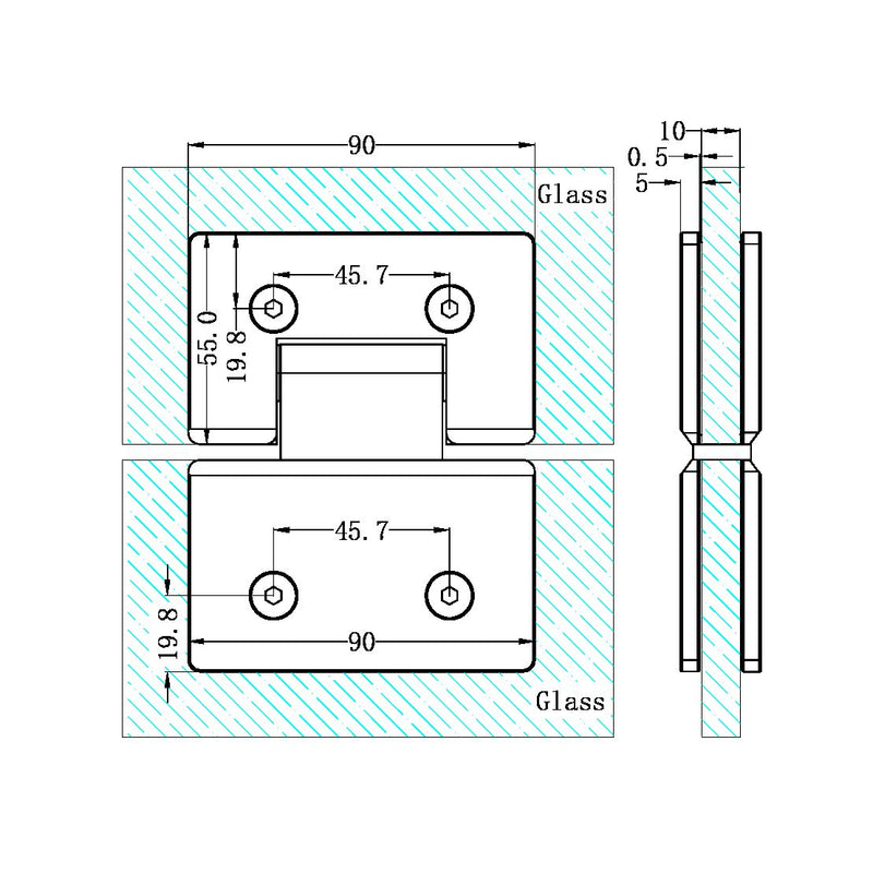 Nero 180 Degree Glass To Glass Shower Hinge 10mm Glass