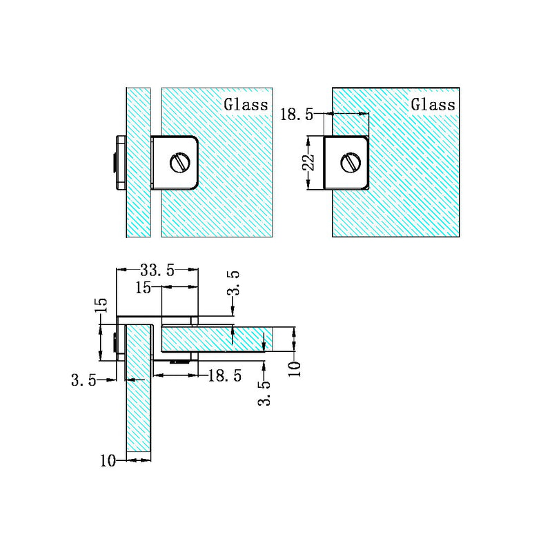 Nero Over-Panel Glass To Glass Fitting 10mm Glass
