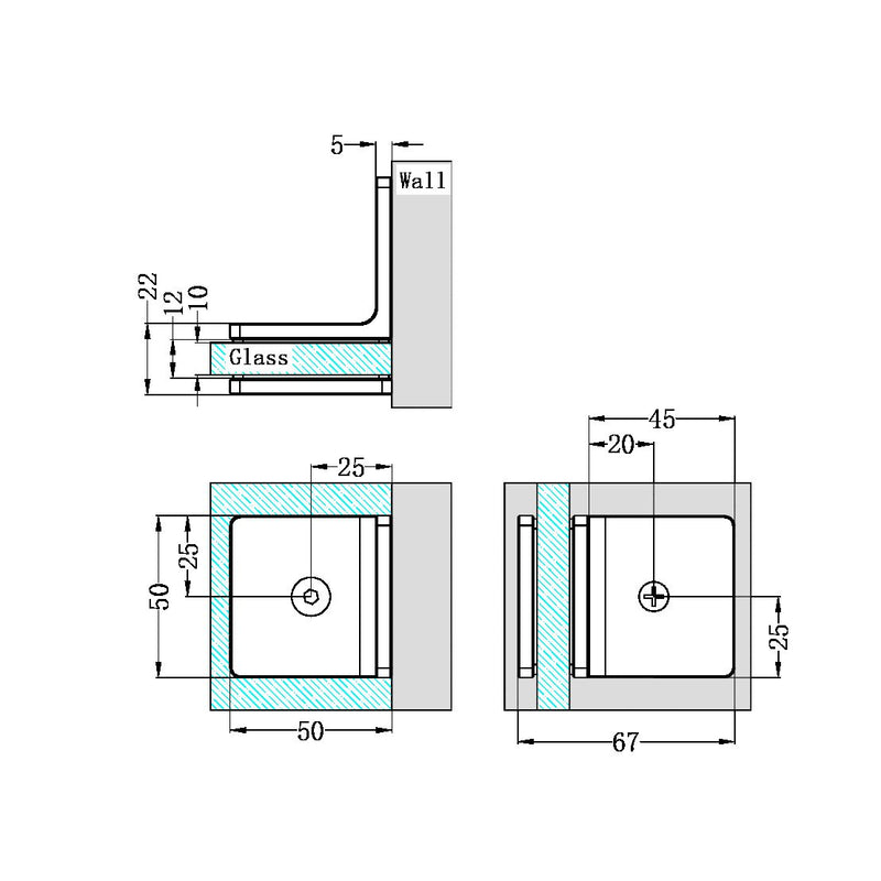 Nero 90 Degree Glass To Wall Bracket 10mm Glass