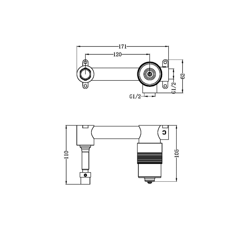 Nero SS316L 35mm Premium Universal Wall Basin/Bath Mixer Body