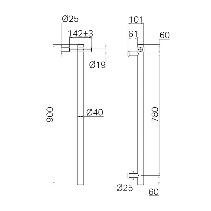 Nero Mecca 240V Single Vertical Heated Towel Rail