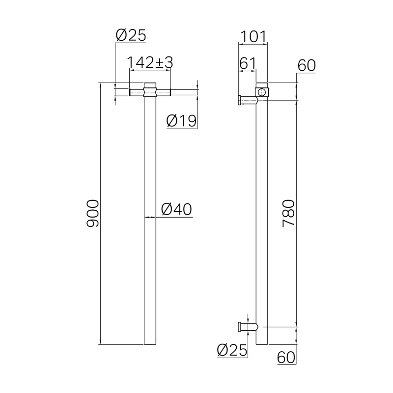 Nero Mecca 240V Single Vertical Heated Towel Rail