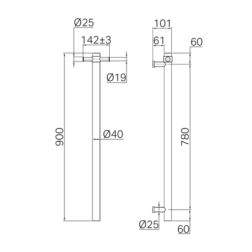 Nero Mecca 240V Single Vertical Heated Towel Rail