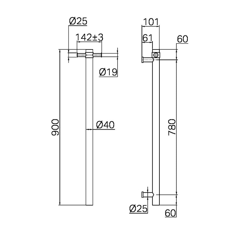 Nero Mecca 240V Single Vertical Heated Towel Rail