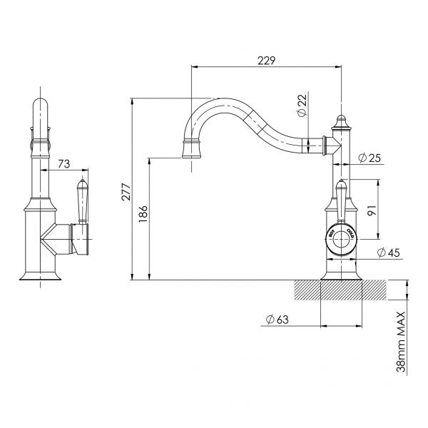 Phoenix Nostalgia Sink Mixer 220mm Shepherds Crook
