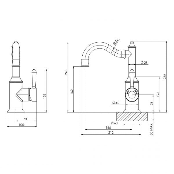 Phoenix Nostalgia Basin Mixer 160mm Shepherds Crook