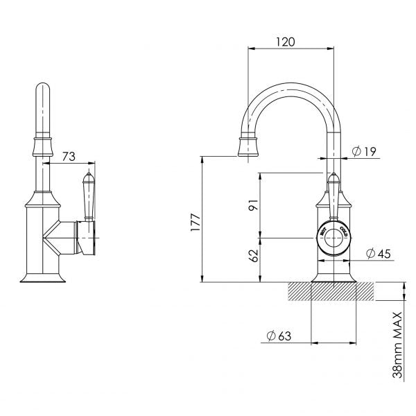 Phoenix Nostalgia Basin Mixer 120mm Gooseneck