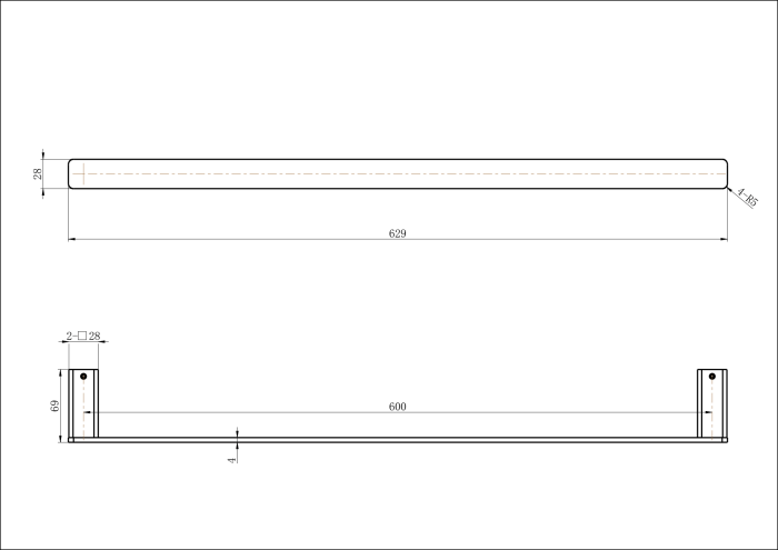 Modern National Nova Single Towel Rail 600mm