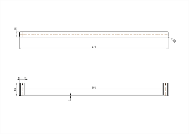 Modern National Nova Single Towel Rail 750mm