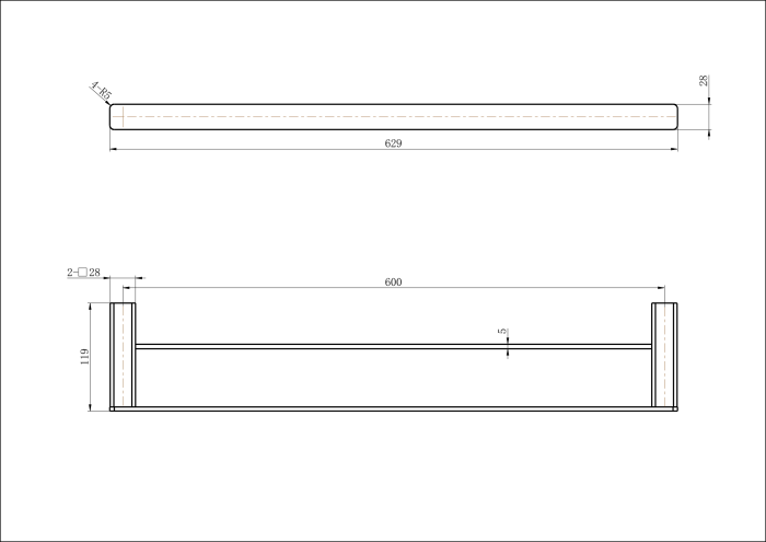 Modern National Nova Double Towel Rail 600mm