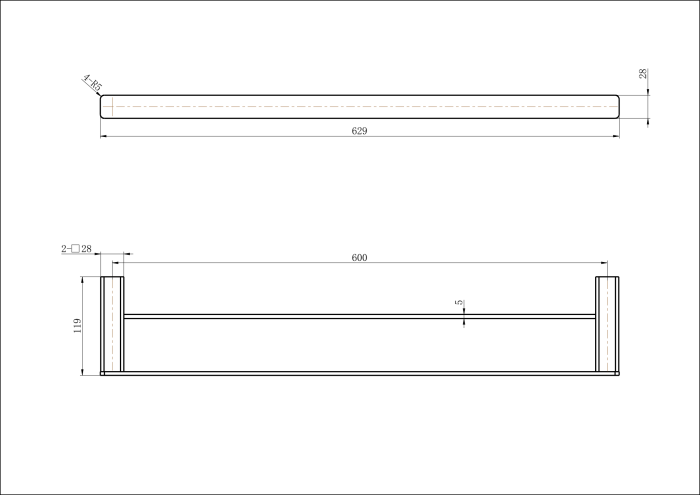 MODERN NATIONAL Nova Double Towel Rail 600mm