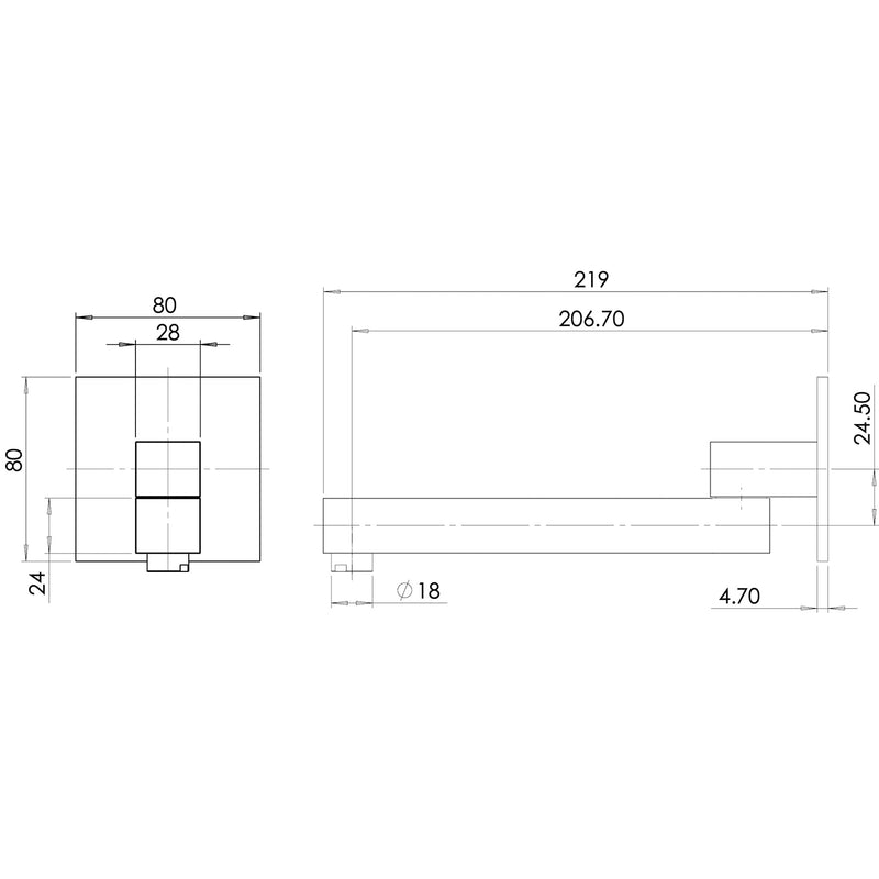 Phoenix Swivel Bath Outlet Squareline 200mm