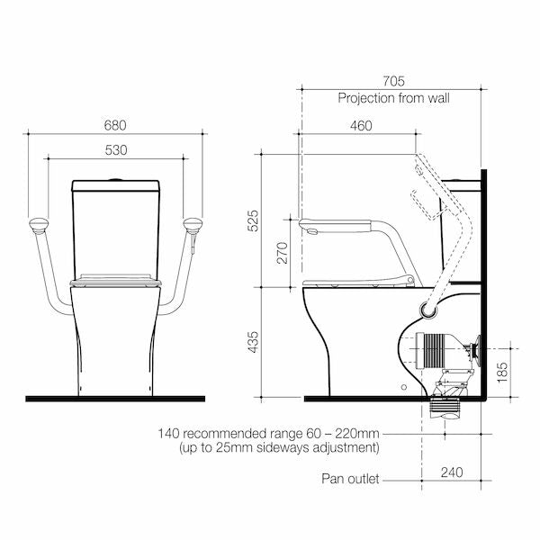 Caroma Opal Cleanflush Easy Height Wall Faced Close Coupled Suite with Single Flap Seat and Armrest