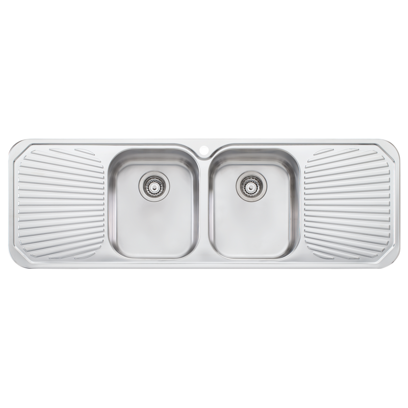 Oliveri Petite Double Bowl Sink With Double Drainer 1430mm Centre Dbl Bowl