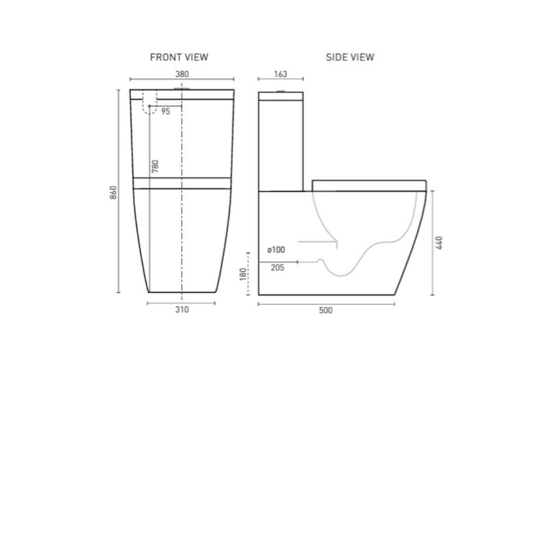 Renee Ezi Height Rimless Universal BTW Toilet Suite