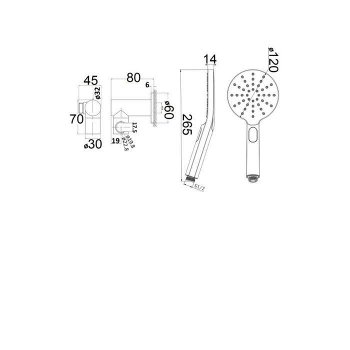 Cora Round Hand Shower On Wall Outlet Bracket