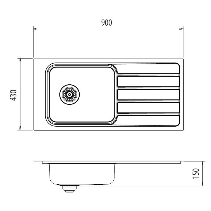 Oliveri Puro Single Bowl Topmount Care Sink With Drainer