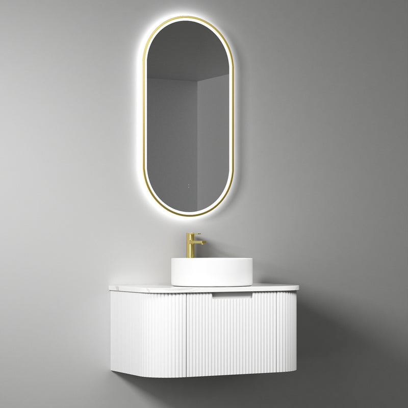 Aulic Petra Mark II Wall Hung Curving V Groove Matte White Finger Pull Cabinet 750mm 