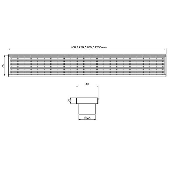 Phoenix Flat Channel Drain HG 75 x 900mm Outlet 65mm