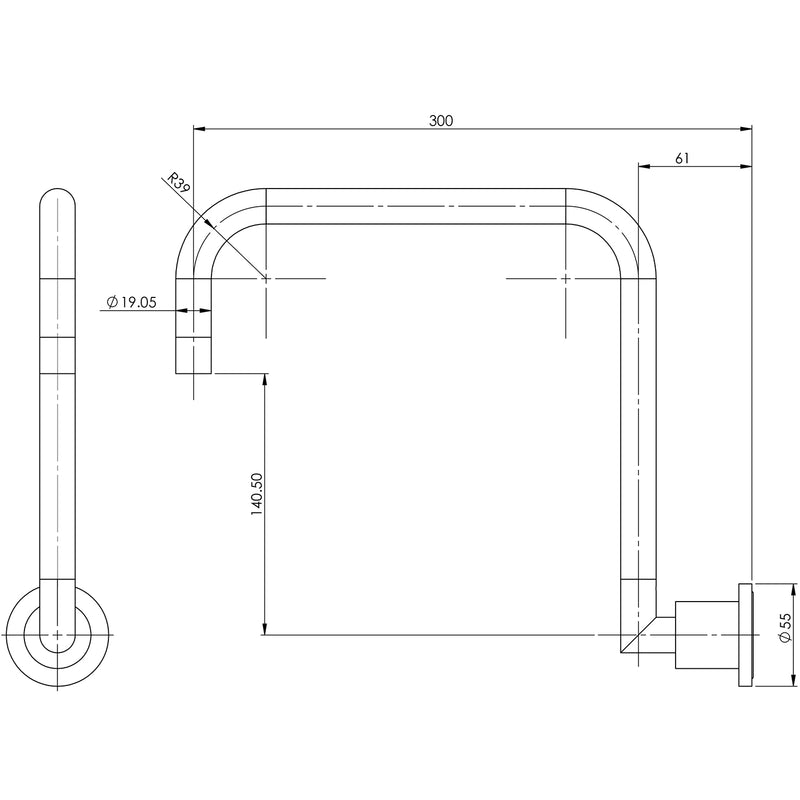 Phoenix Radii Wall Sink Outlet 300mm Squareline