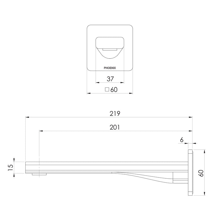 Phoenix Radii Wall Bath Outlet 200mm