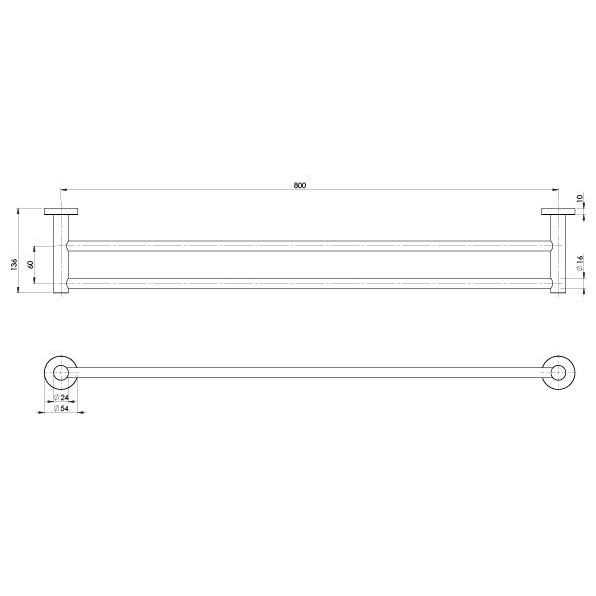 Phoenix Radii SS 316 Double Towel Rail Round Plate 800mm SS