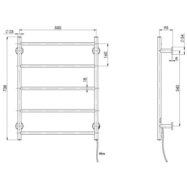 Phoenix Radii Heated Towel Ladder 550 x 740mm Round Plate
