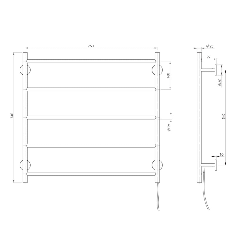 Phoenix Radii Heated Towel Ladder 750mm x 740mm