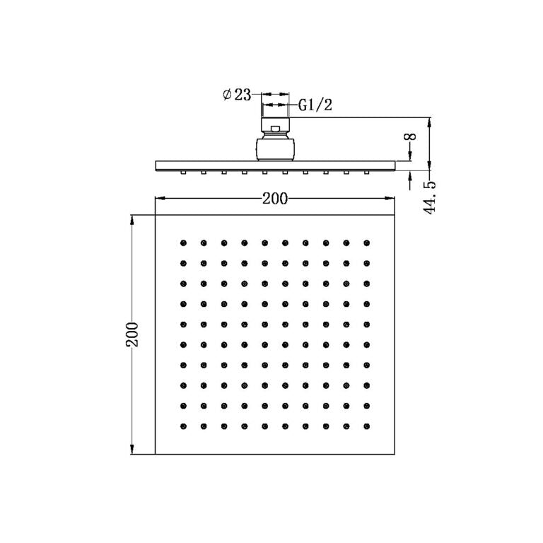 Nero 200MM Square Shower Head