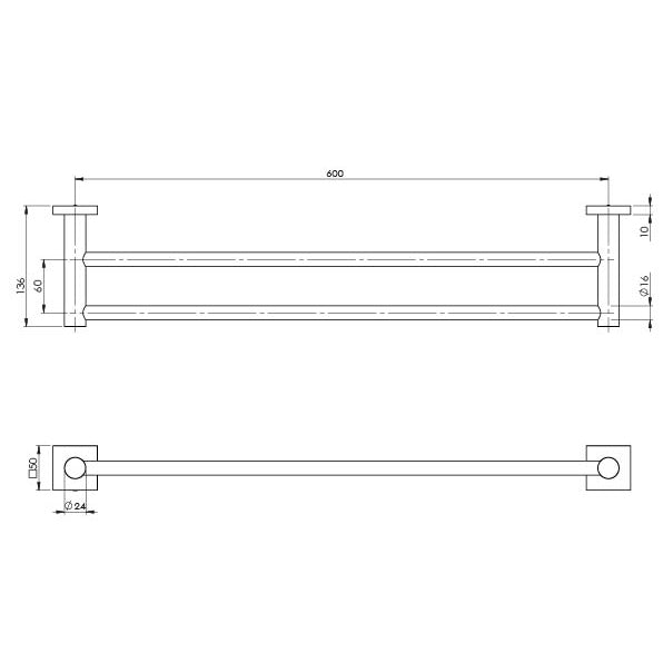 Phoenix Radii Double Towel Rail Square Plate