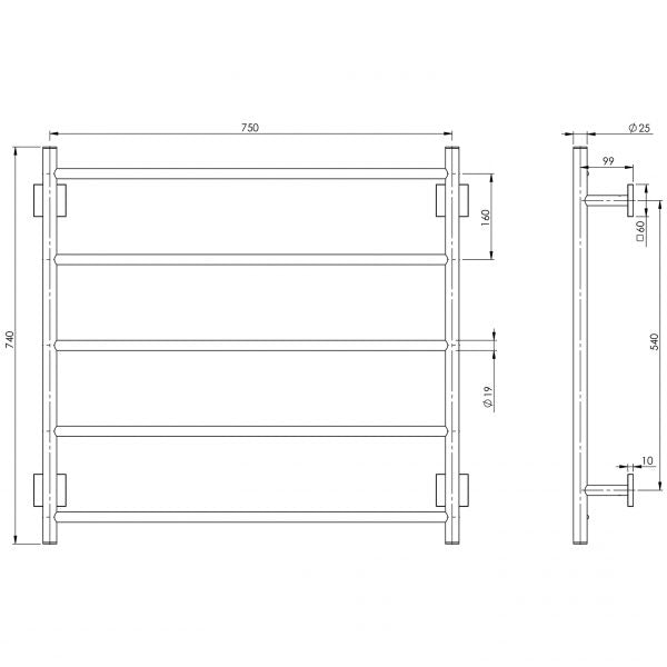 Phoenix Radii Towel Ladder 750 x 740mm Square Plate