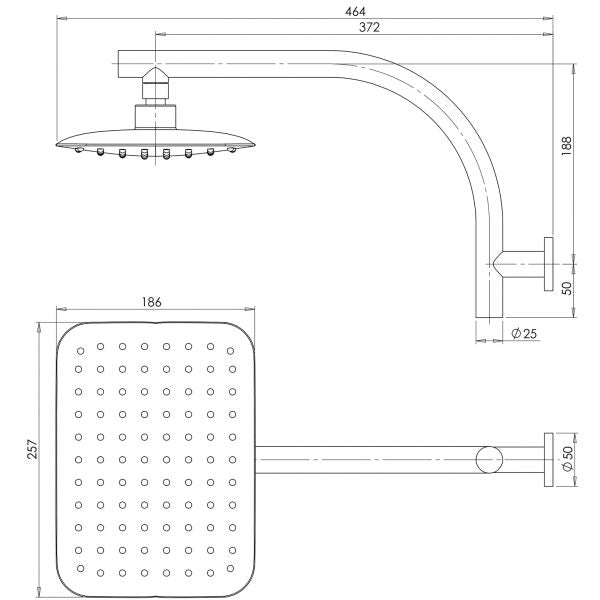 Meta Title: Phoenix Rush High-Rise Shower Arm & 200 x 250mm Rose | Brass & Adjustable