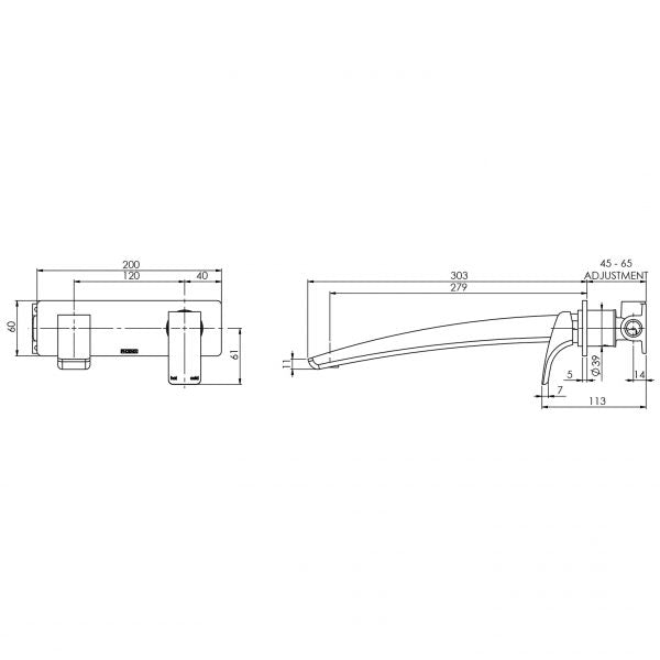 Phoenix Rush Wall Bath Mixer Set 280mm