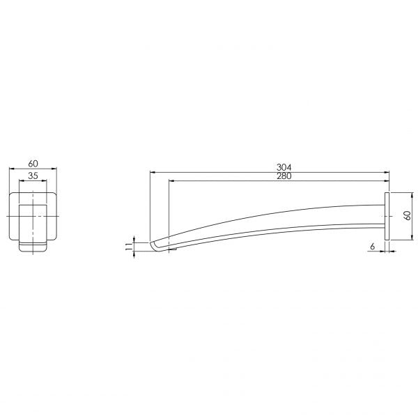Phoenix Rush Wall Basin Outlet 280mm