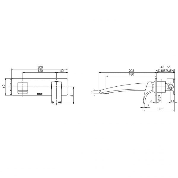 Phoenix Rush Wall Basin Mixer Set 180mm