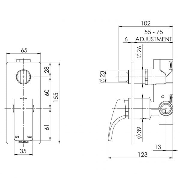 Phoenix Rush Shower / Bath Diverter Mixer