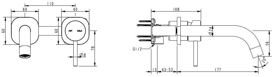 Millennium Cioso SQ Wall Basin Mixer