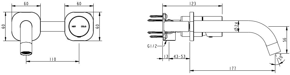Millennium Cioso SQ Wall Basin Mixer W/Finesa Handle