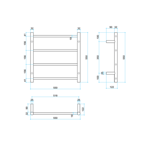 SR25M Straight Round Ladder Heated Towel Rail