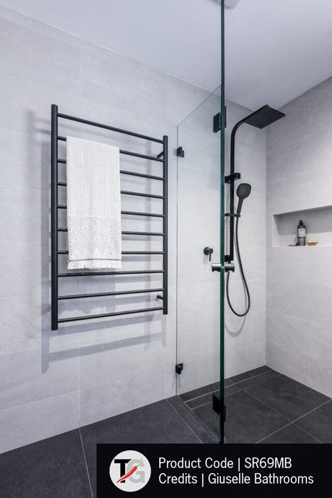 SR25MB Matt Black Round Ladder Heated Towel Rail