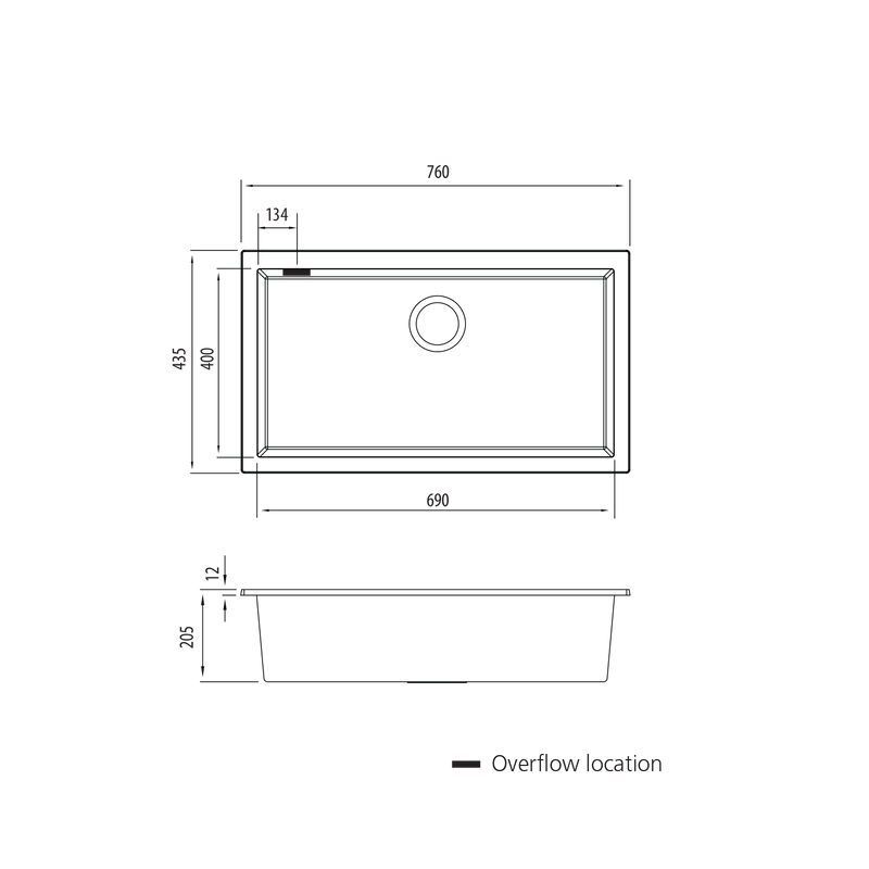Oliveri Santorini Black Mega Bowl Undermount Sink